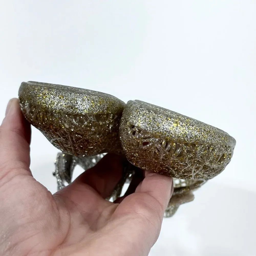 Mini Melissa gold glitter campana woven Mary Jane jelly shoe 7